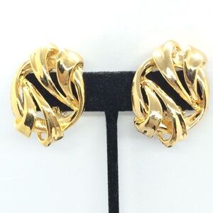3/$30 VINTAGE 80S 90S GOLD TONE CLIP ON EARRINGS ABSTRACT TWIST OVAL RUNWAY